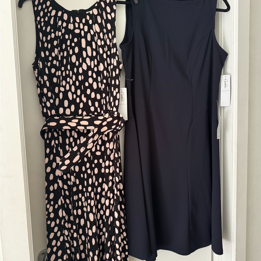 London Times Black and Pink Polka Dot Dress & Navy Dress. Sold as a bundle!  NWT